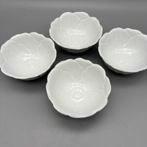 Pier 1 Imports Poppy Flower 4.5" Small White Porcelain Tulip Bowl Set of 4 Bowls